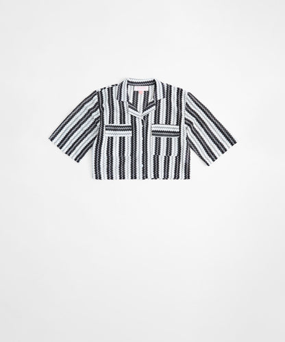 Reason Clothing Exclusive | Cabana Women Plus Size Textured Knit Short Sleeve Shirt - Black/White