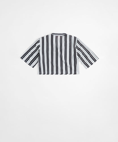 Reason Clothing Exclusive | Cabana Women Plus Size Textured Knit Short Sleeve Shirt - Black/White