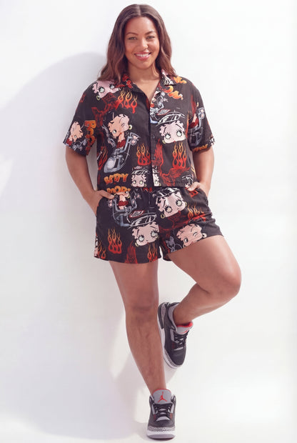 Reason Clothing Deals | Betty Boop Road Rebel Women's Plus Size Short Sleeve Shirt - Black