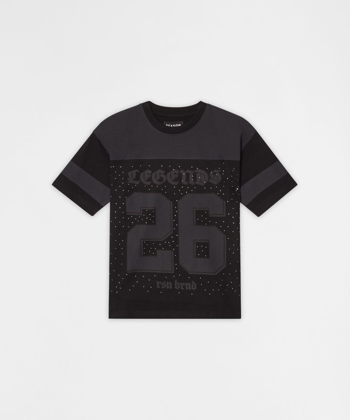 Reason Clothing Premium | Kids Football Rhinestone Short Sleeve Tee - Black