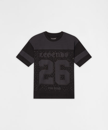Reason Clothing Premium | Kids Football Rhinestone Short Sleeve Tee - Black