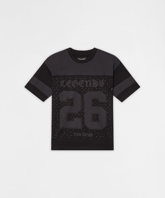 Reason Clothing Premium | Kids Football Rhinestone Short Sleeve Tee - Black