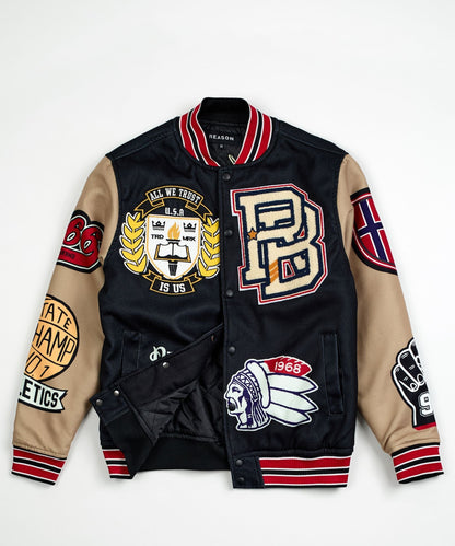 Reason Clothing Value | Kids Masters Division Chenille Patched Varsity Jacket - Black