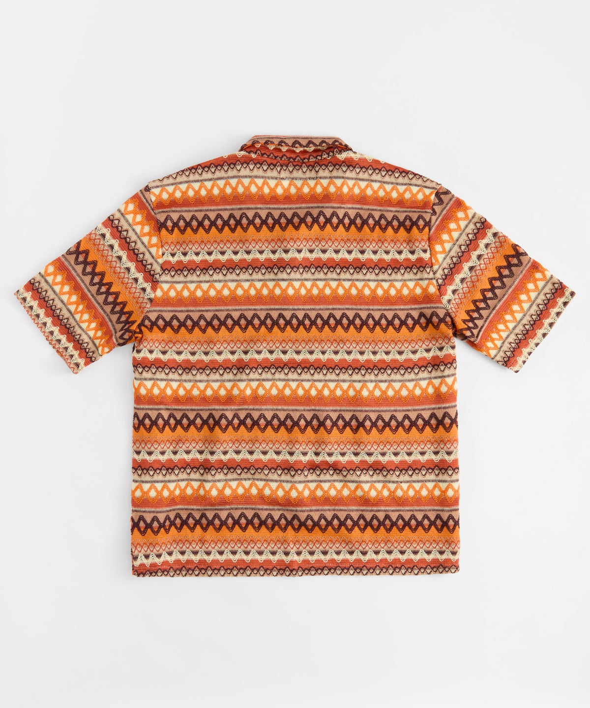 Reason Clothing Premium | Kids Retro Jacquard Button-Down Short Sleeve Polo Shirt - Brown