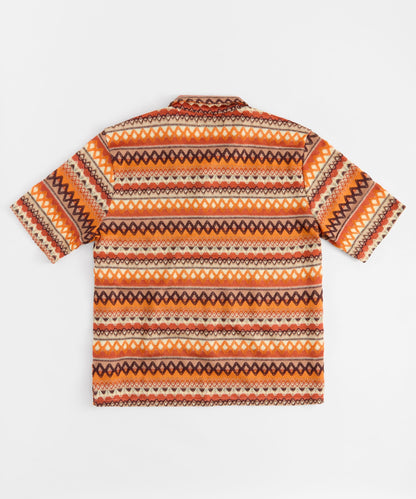 Reason Clothing Premium | Kids Retro Jacquard Button-Down Short Sleeve Polo Shirt - Brown