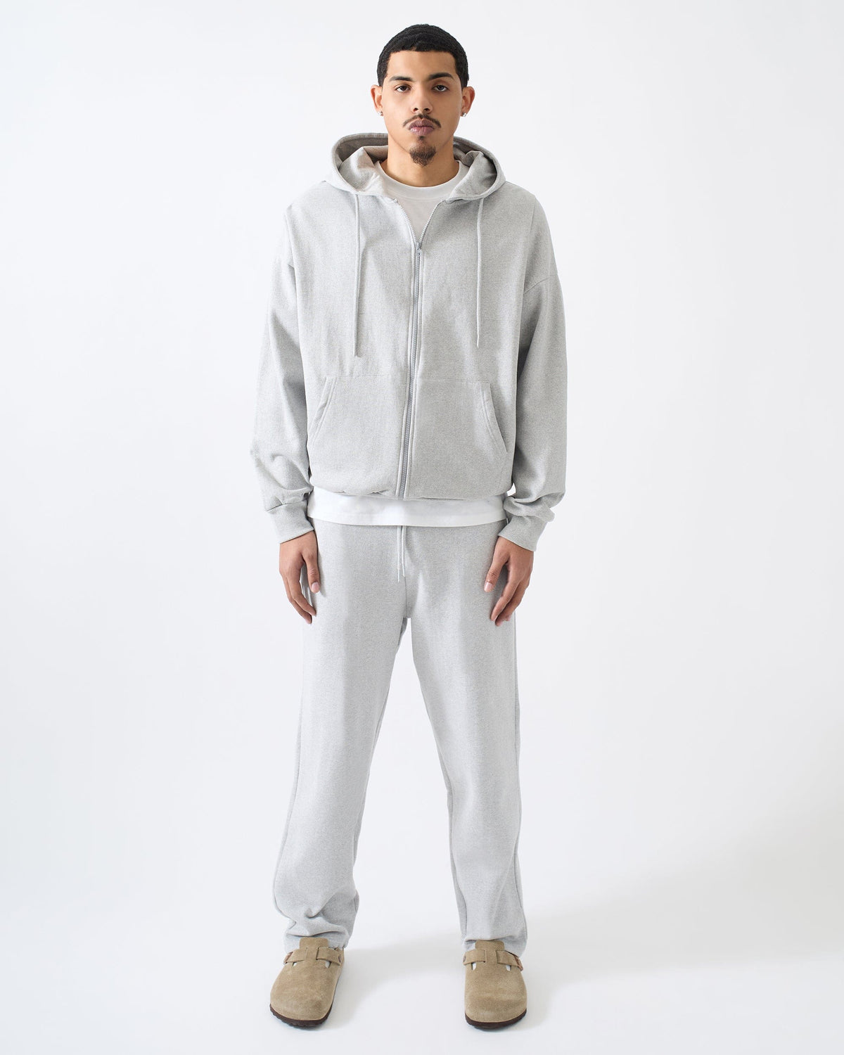 Reason Clothing New | Essential Boxy Fit Zip Up Hoodie - Heather Grey