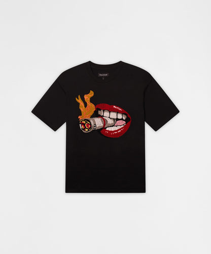 Reason Clothing Sale | Burning Smoke Chenille Embroidered Short Sleeve Tee - Black