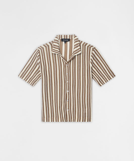 Reason Clothing Best Seller | Knitted Button Down Shirt - Brown