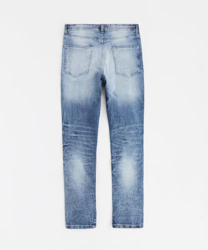 Reason Clothing Special Offer | Wrinkled Wash Distressed Skinny Jeans - Medium Blue