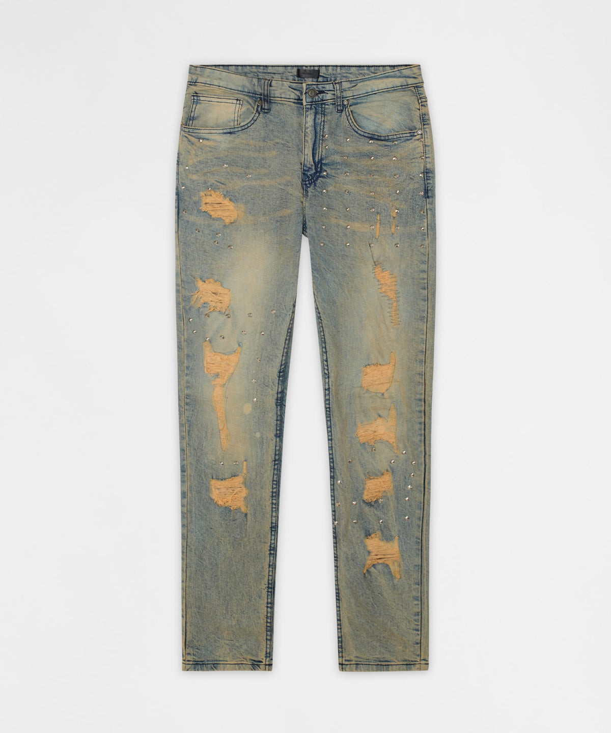 Reason Clothing Special Offer | Ladder Distressed Studded Skinny Jean - Blue