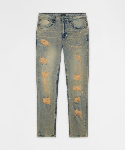 Reason Clothing Special Offer | Ladder Distressed Studded Skinny Jean - Blue
