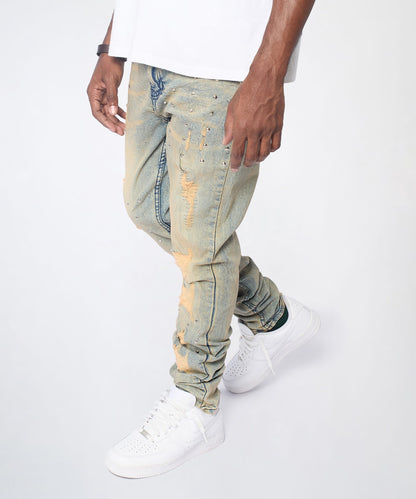 Reason Clothing Special Offer | Ladder Distressed Studded Skinny Jean - Blue