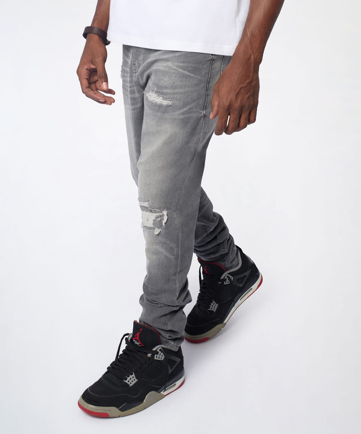 Reason Clothing Best Seller | Fade Away Distressed Skinny Jeans - Grey