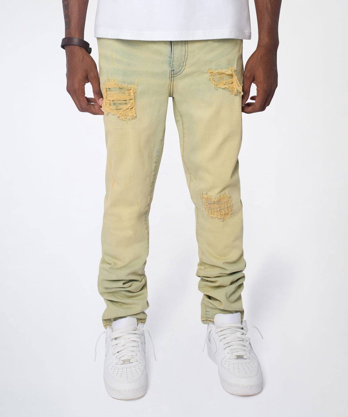 Reason Clothing Value | Mended Distressed Skinny Jeans - Light Blue