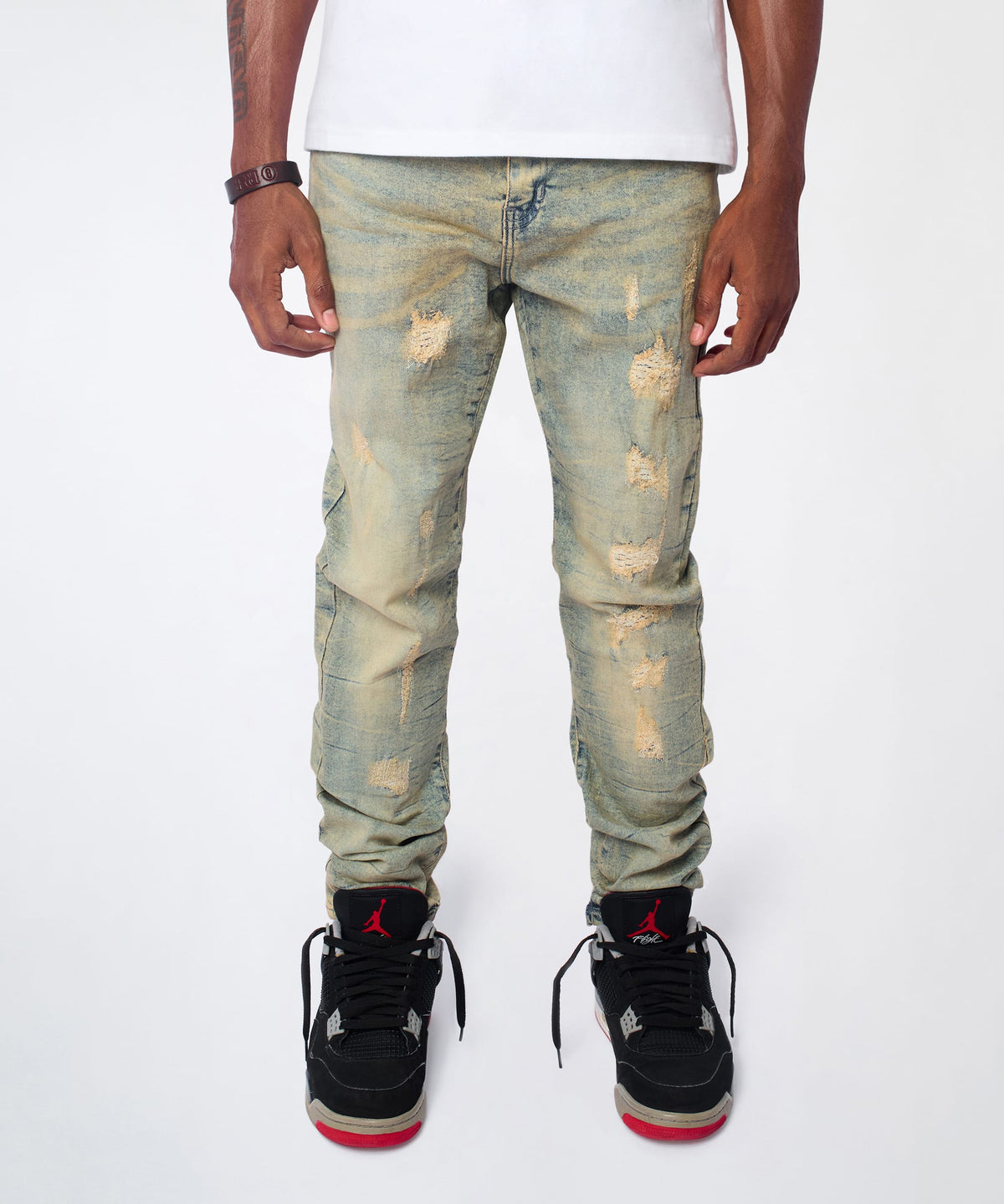 Reason Clothing Great Value | Vintage Distressed Skinny Jeans - Light Blue