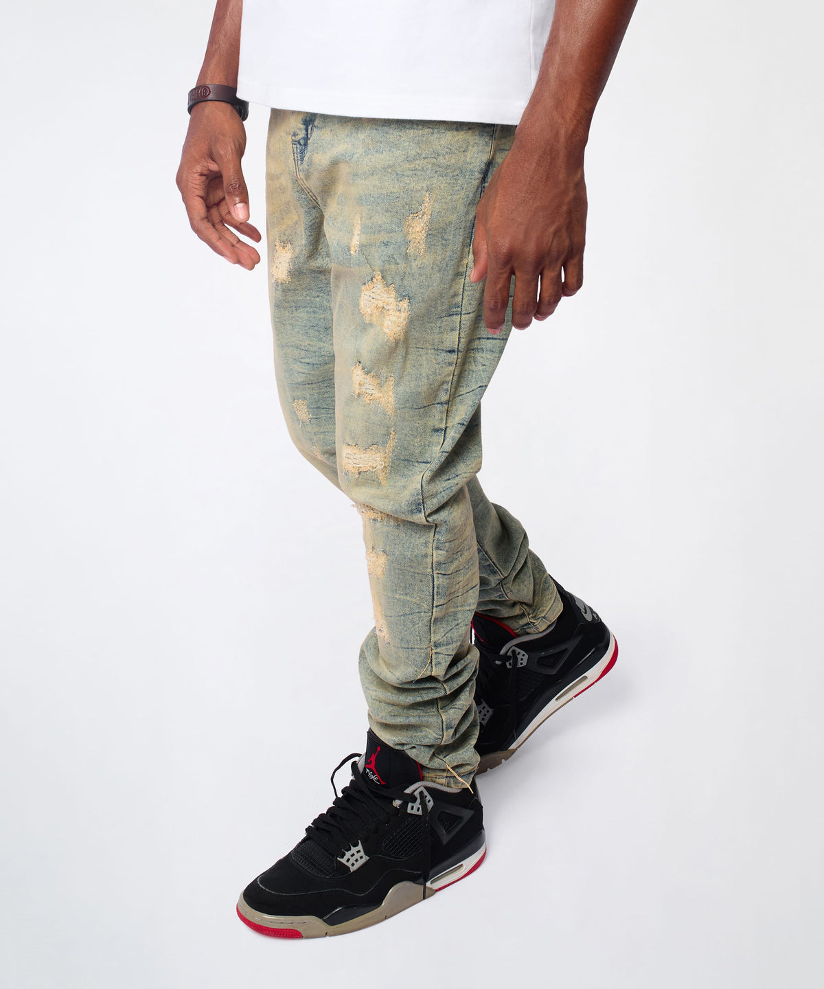 Reason Clothing Great Value | Vintage Distressed Skinny Jeans - Light Blue
