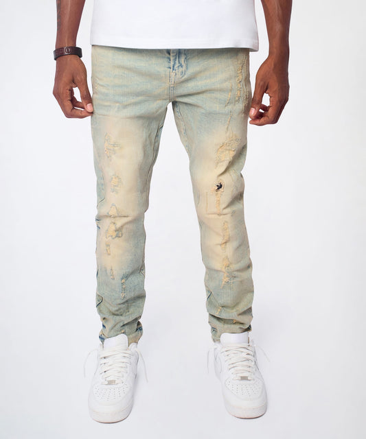 Reason Clothing Everyday | Ladder Distressed Skinny Jeans - Light Blue