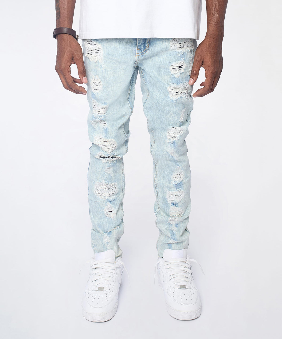 Reason Clothing Featured | Light Wash Distressed Skinny Jeans - Light Blue