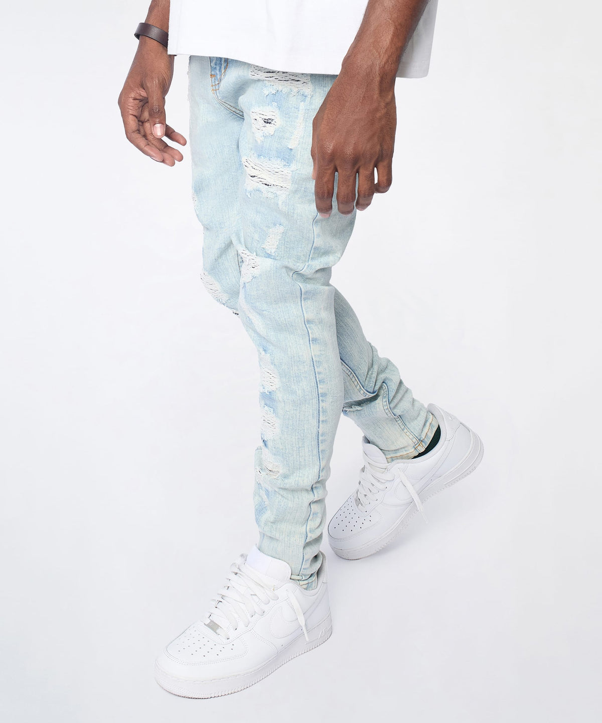 Reason Clothing Featured | Light Wash Distressed Skinny Jeans - Light Blue