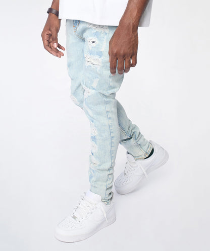 Reason Clothing Featured | Light Wash Distressed Skinny Jeans - Light Blue