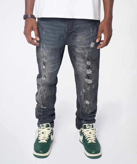 Reason Clothing Discount | Crinkle Wash Distressed Skinny Jeans - Black