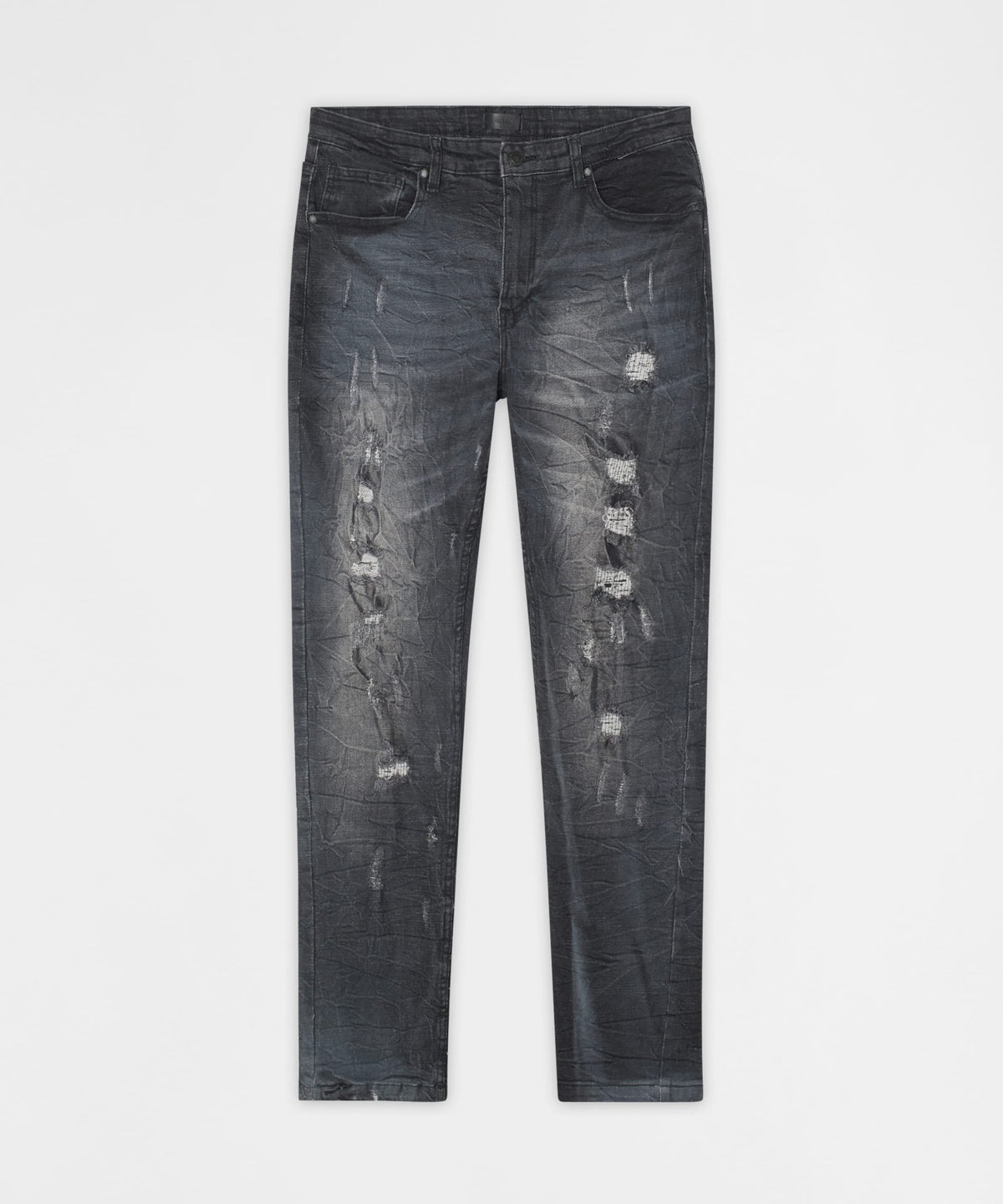 Reason Clothing Discount | Crinkle Wash Distressed Skinny Jeans - Black