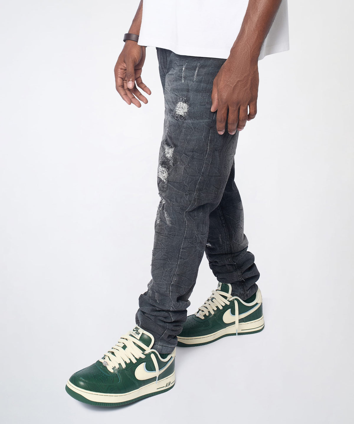 Reason Clothing Discount | Crinkle Wash Distressed Skinny Jeans - Black