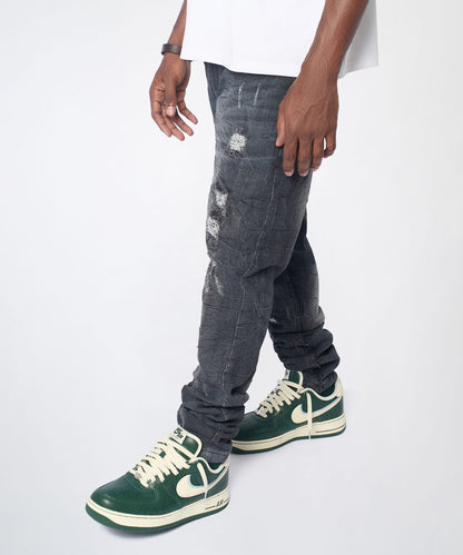 Reason Clothing Discount | Crinkle Wash Distressed Skinny Jeans - Black