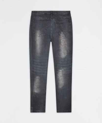 Reason Clothing Discount | Crinkle Wash Distressed Skinny Jeans - Black