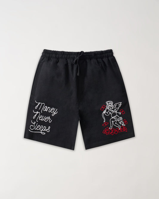 Reason Clothing Sale | Plus Size Paper Chaser Embroidery Shorts - Black
