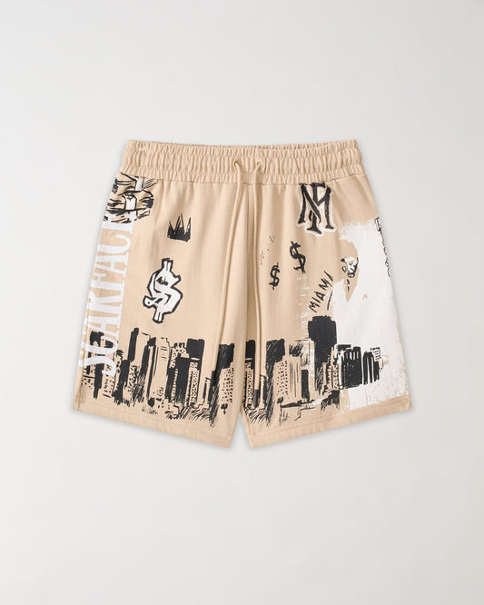 Reason Clothing Premium | Scarface Applique Fleece Short - Khaki