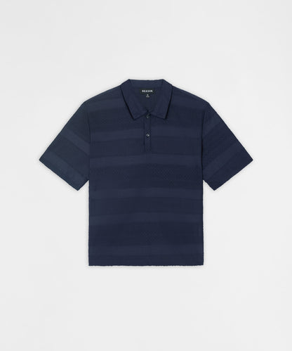 Reason Clothing Essential | Vertical Jacquard Knit Short Sleeve Polo Shirt - Navy