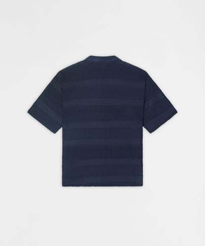 Reason Clothing Essential | Vertical Jacquard Knit Short Sleeve Polo Shirt - Navy