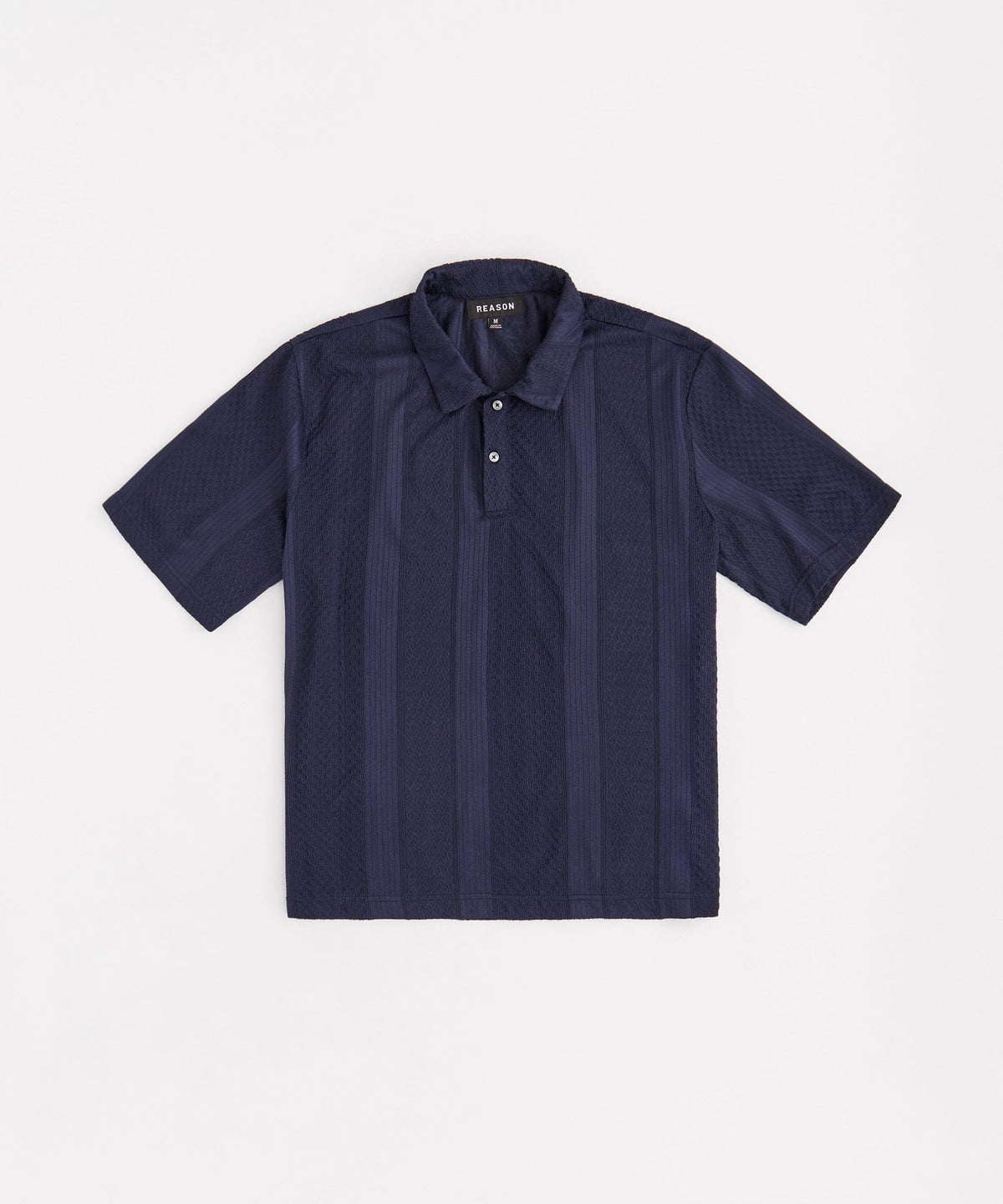 Reason Clothing Essential | Vertical Jacquard Knit Short Sleeve Polo Shirt - Navy