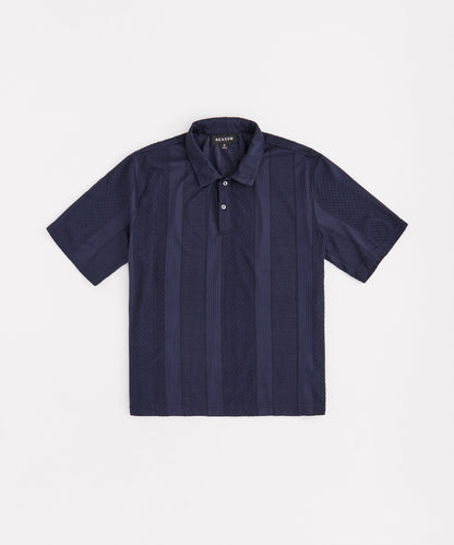 Reason Clothing Essential | Vertical Jacquard Knit Short Sleeve Polo Shirt - Navy