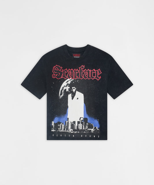 Reason Clothing Sale | Scarface City Skyline Washed Tee - Black