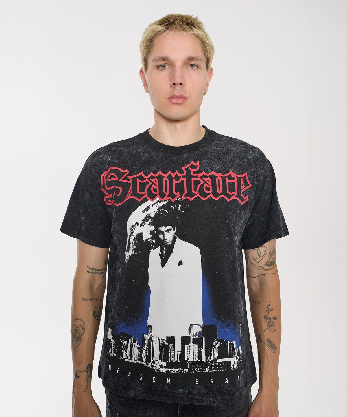 Reason Clothing Sale | Scarface City Skyline Washed Tee - Black