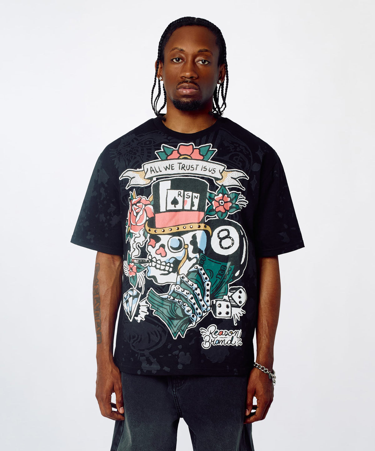 Reason Clothing Signature | Monocle Rhinestone Tee - Black