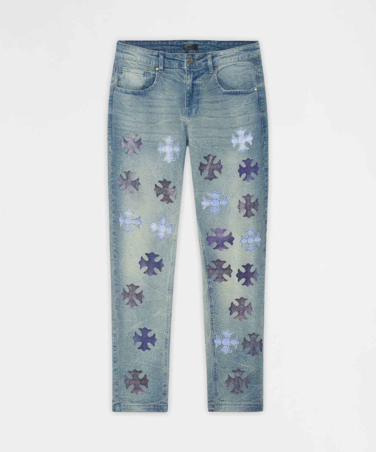 Reason Clothing Signature | Gothic Cross Denim Pants - Light Blue