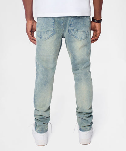 Reason Clothing Signature | Gothic Cross Denim Pants - Light Blue