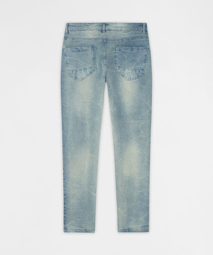 Reason Clothing Signature | Gothic Cross Denim Pants - Light Blue