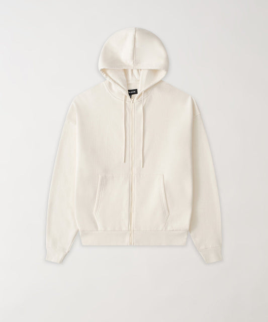 Reason Clothing Customer Favorite | Essential Boxy Fit Zip Up Hoodie - Cream