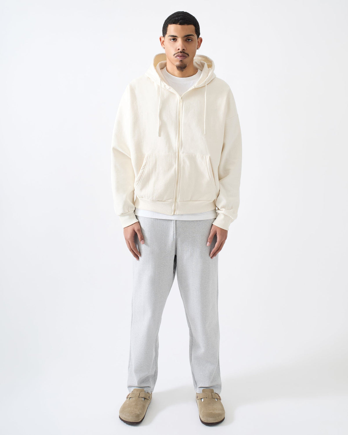 Reason Clothing Customer Favorite | Essential Boxy Fit Zip Up Hoodie - Cream
