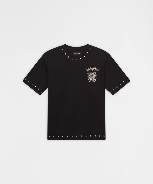 Reason Clothing Great Value | First Class Embroidered Short Sleeve Tee- Black