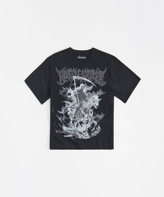 Reason Clothing Exclusive | Grim Reaper Washed Rhinestones Short Sleeve Tee - Black