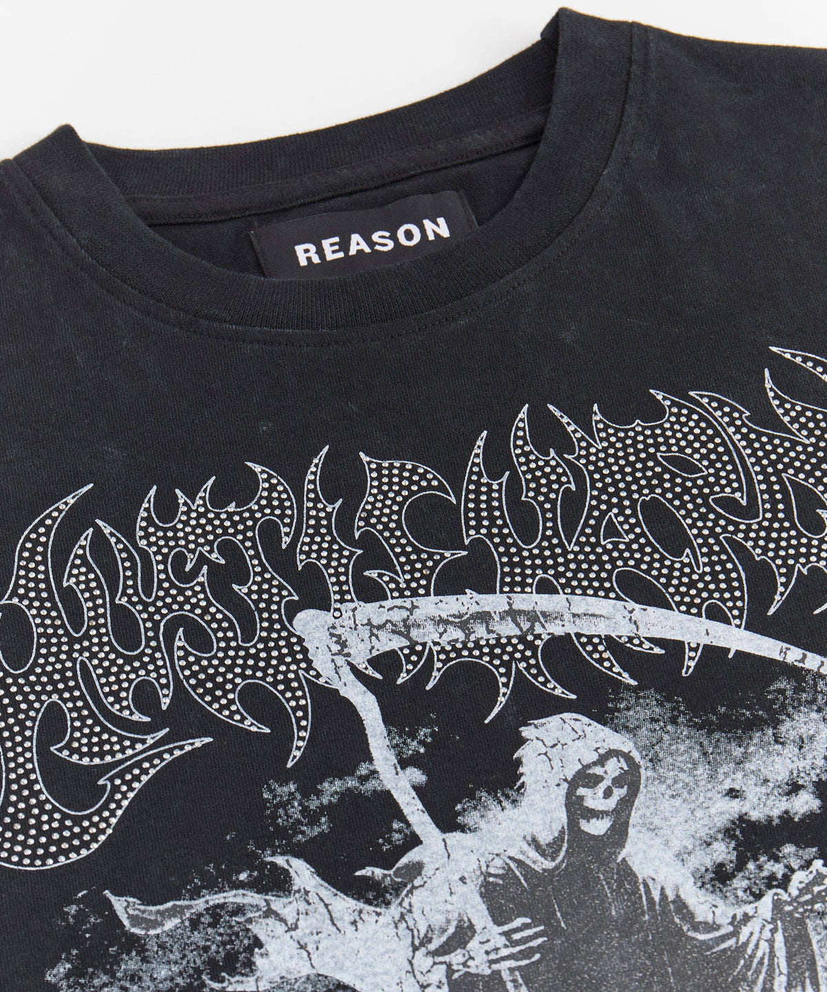 Reason Clothing Exclusive | Grim Reaper Washed Rhinestones Short Sleeve Tee - Black