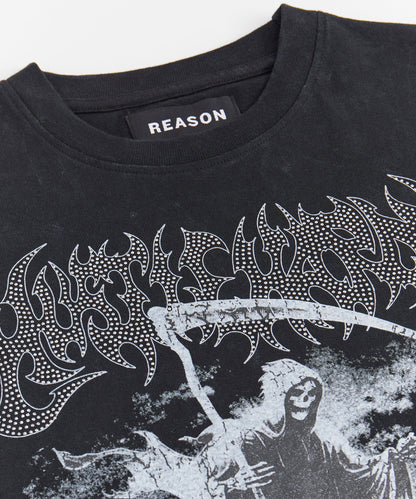 Reason Clothing Exclusive | Grim Reaper Washed Rhinestones Short Sleeve Tee - Black