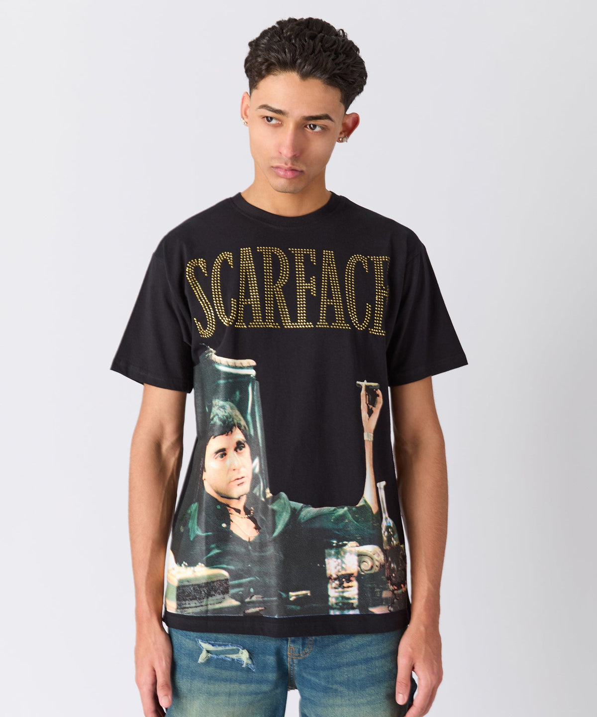 Reason Clothing Exclusive | Scarface Rhinestones Short Sleeve Tee - Black