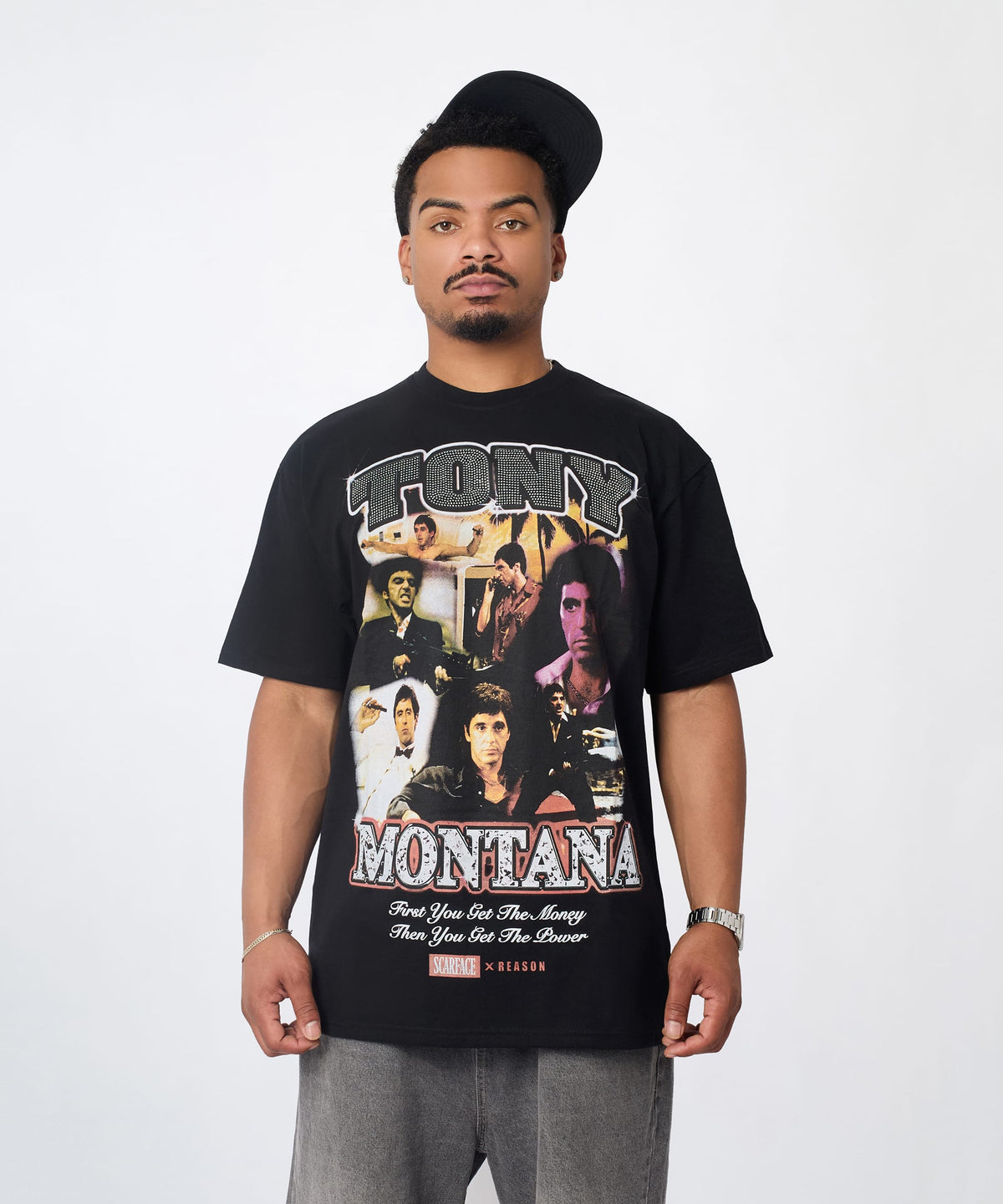 Reason Clothing Best Seller | Scarface "Tony Montana" Rhinestone Tee - Black
