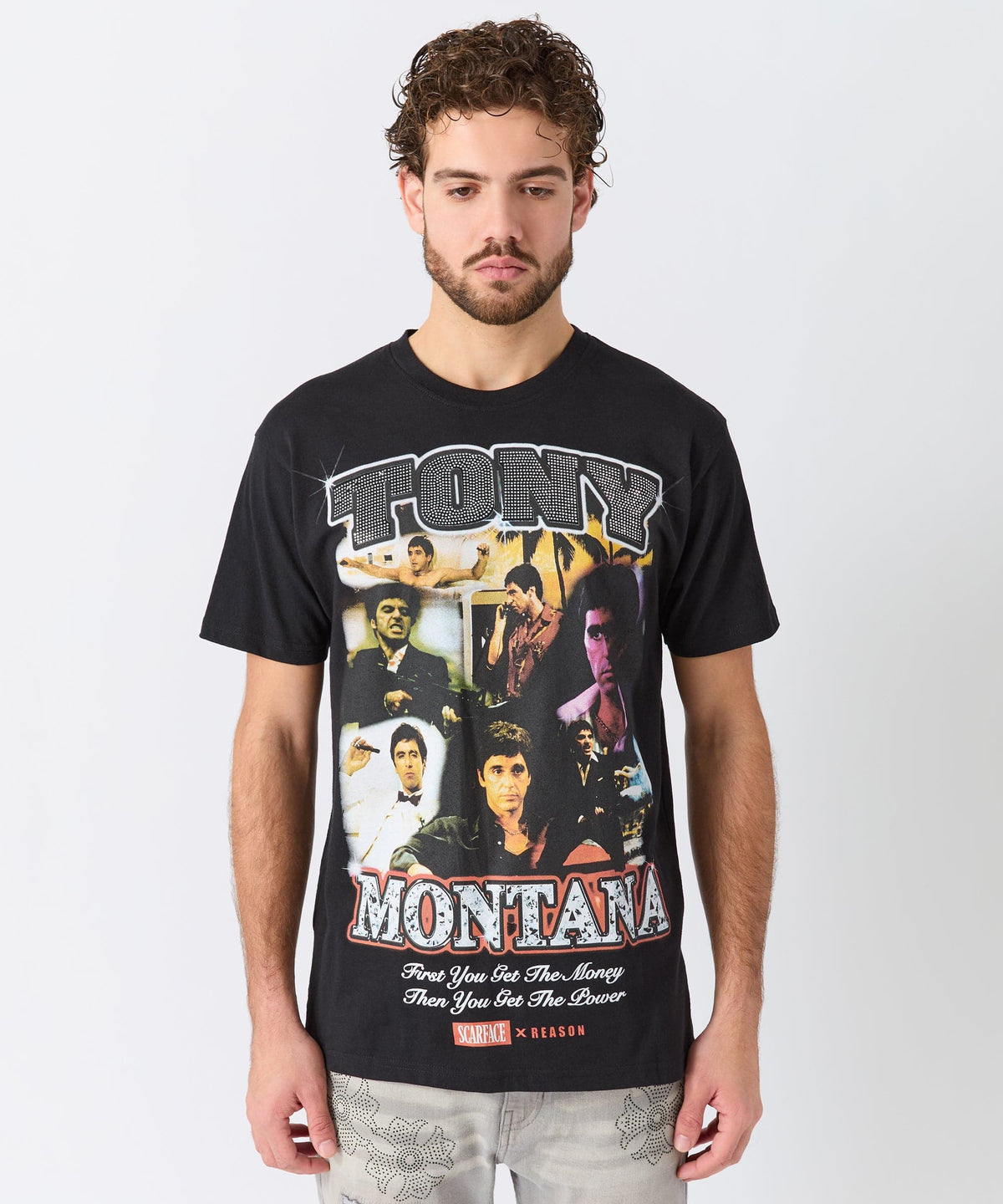 Reason Clothing Best Seller | Scarface "Tony Montana" Rhinestone Tee - Black
